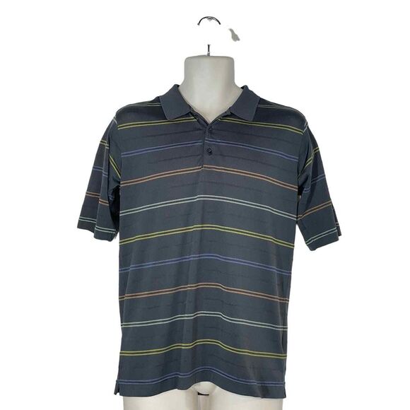 Nike Fit Dry Golf Polo XLY Youth‎ Gray Striped Preppy Sport Club Money - Picture 1 of 5